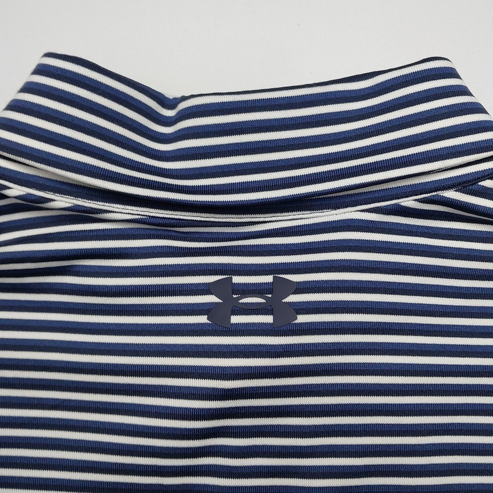 Under Armour Polo Shirt Mens Large UPF 30 Anti Odor Golf Performance Navy Stripe - Picture 10 of 10